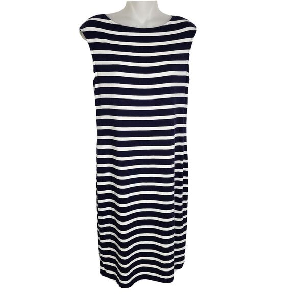Chico's Womens Tank Dress Size 0 Small Charlie Boat Neck Blue Striped Sleeveless - Picture 1 of 9